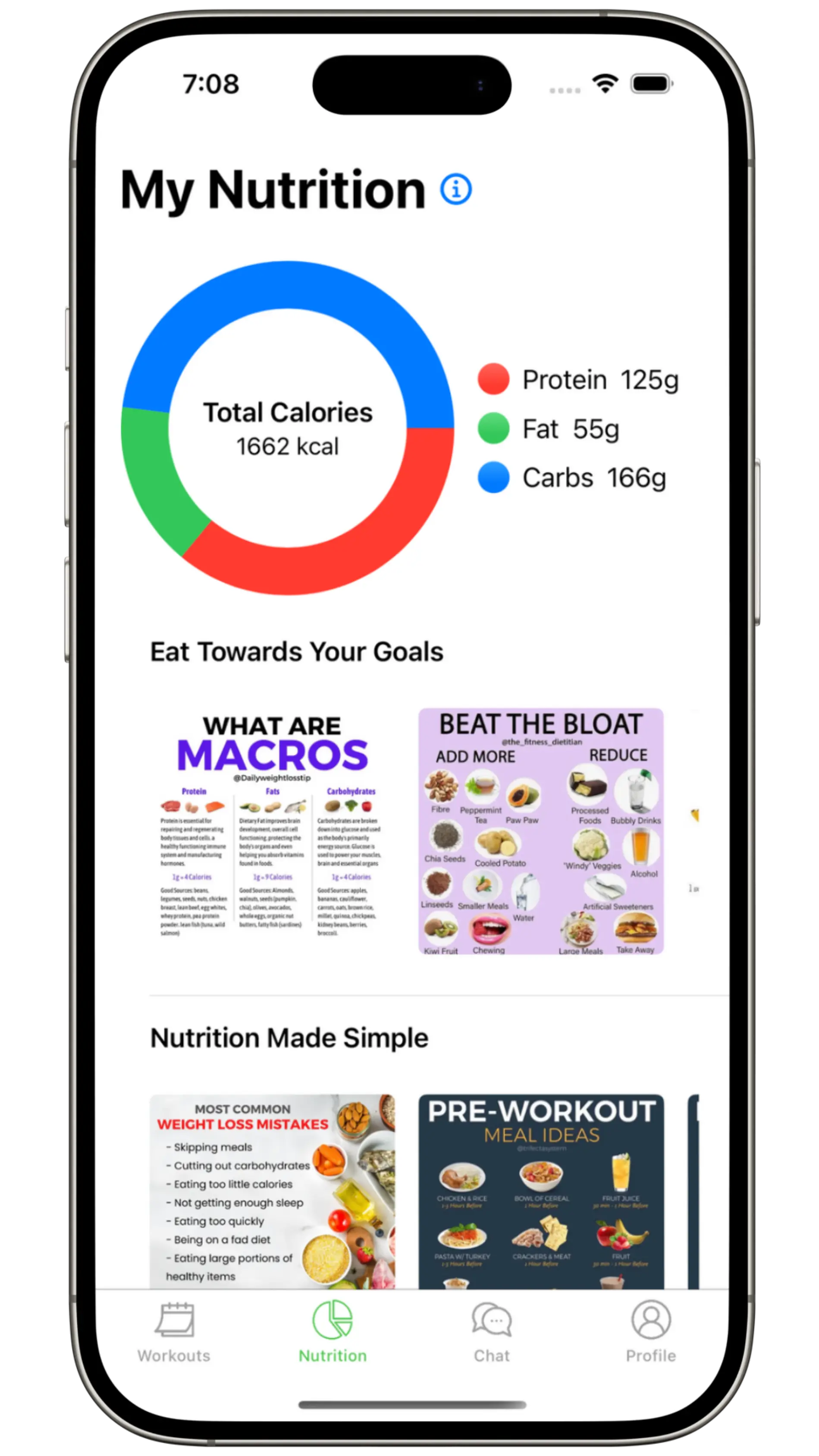 Living Fit Family app nutrition screen